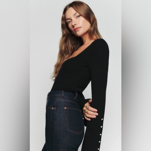 Reformation Emanuele Cashmere Novelty Button Sweater - Picture 2 of 8